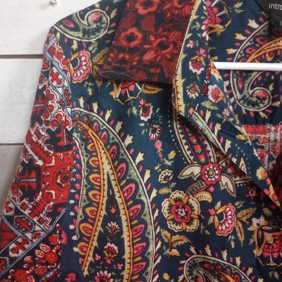 Intro Women's Large Floral Paisley Boho Print Point Collar Long Sleeve Tunic - Picture 7 of 12